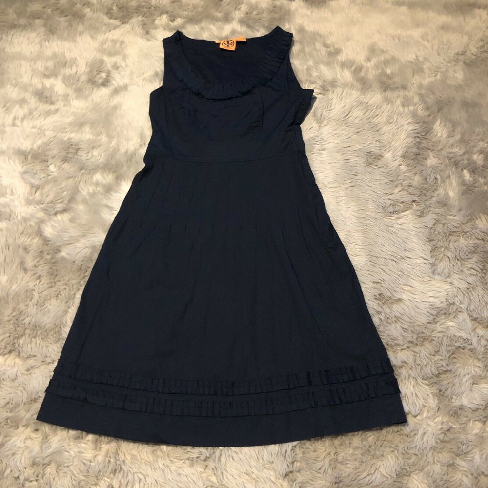 Tory Burch Dress 4 Navy Blue  Raw Edge Ruffles